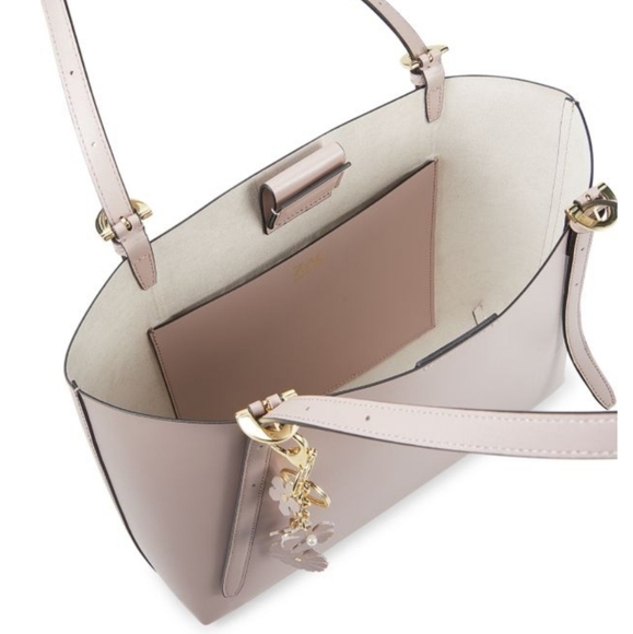 NWT Zac Posen Medium Tote Bag Floral applique key chain charms Leather Suede Hot - Picture 3 of 9